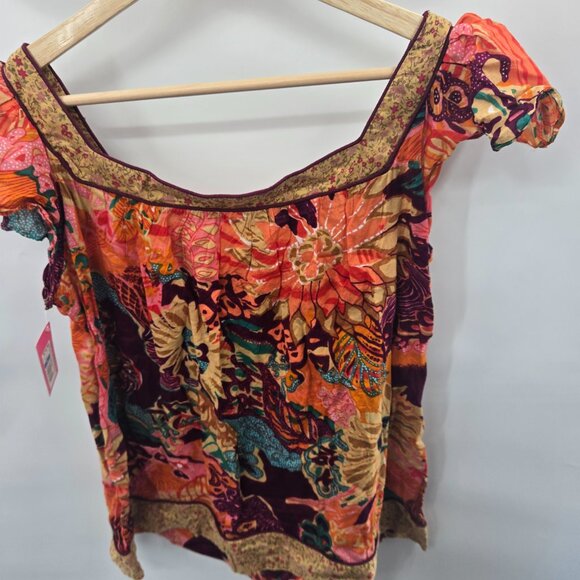 Xhilaration 2007 Y2K Boho Flutter Sleeve 100% Cotton Blouse Size Large - Picture 2 of 14